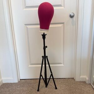 Adjustable Black Tripod with Pink Mannequin Head